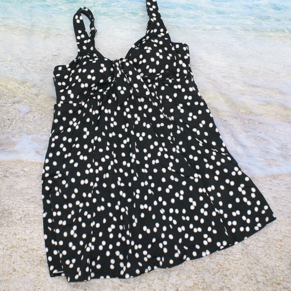 CROFT & BARROW Swimsuit Dress Polka Dot Circles Bathing Suit Black White 12 - Picture 1 of 14